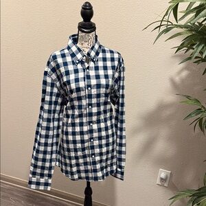Navy and White Plaid Button-Up Shirt